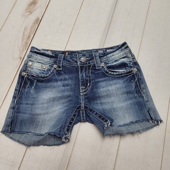 Miss Me cutoff bling studded patch jean shorts low rise Y2k - Picture 2 of 8